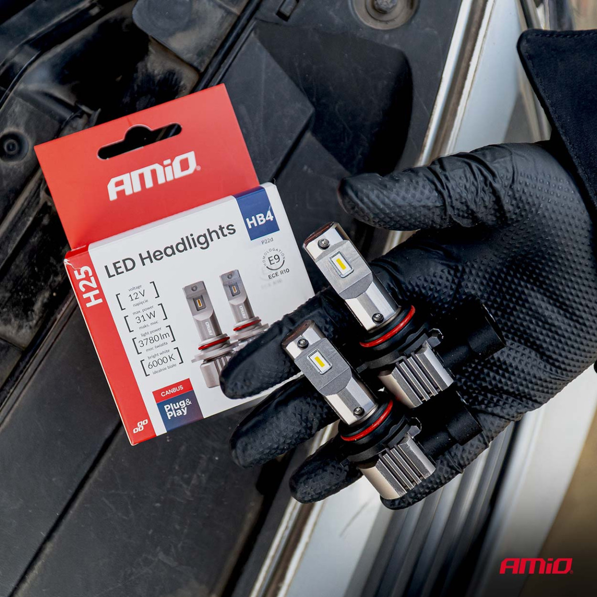 LED priekšējo lukturu spuldzes H25 CANBUS HB4 9006 12V 31W, AMIO-04715