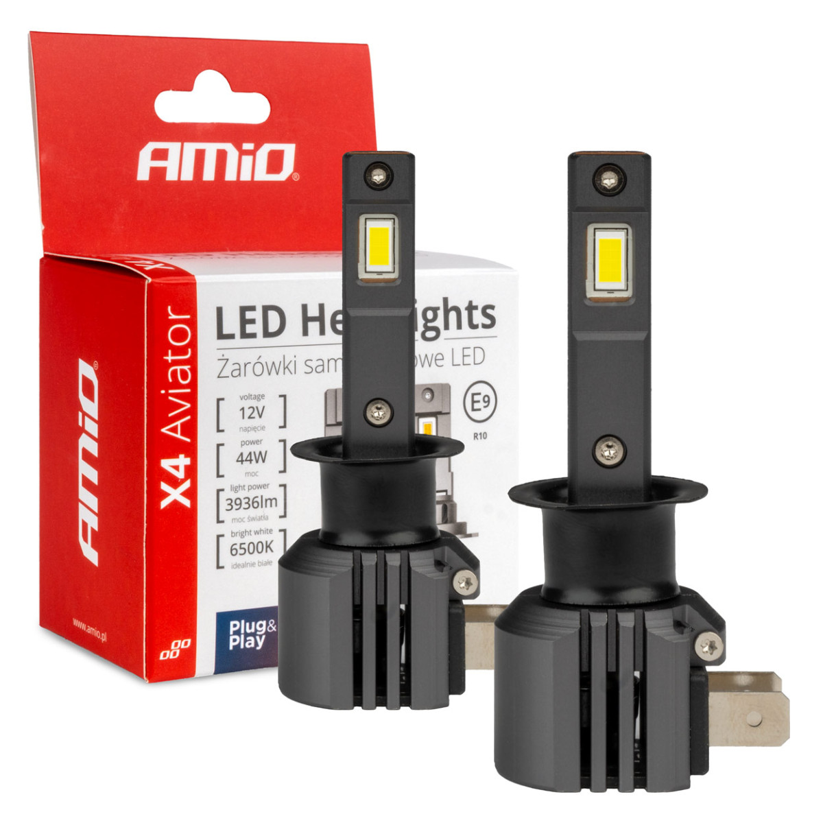 LED priekšējo lukturu spuldzes X4 sērijas AVIATOR H1 6500K max 44W AMIO-03761