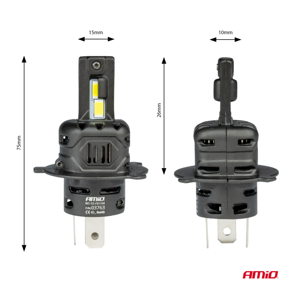 LED priekšējo lukturu spuldzes X4 sērijas AVIATOR H4/H19 6500K max 44W AMIO-03763
