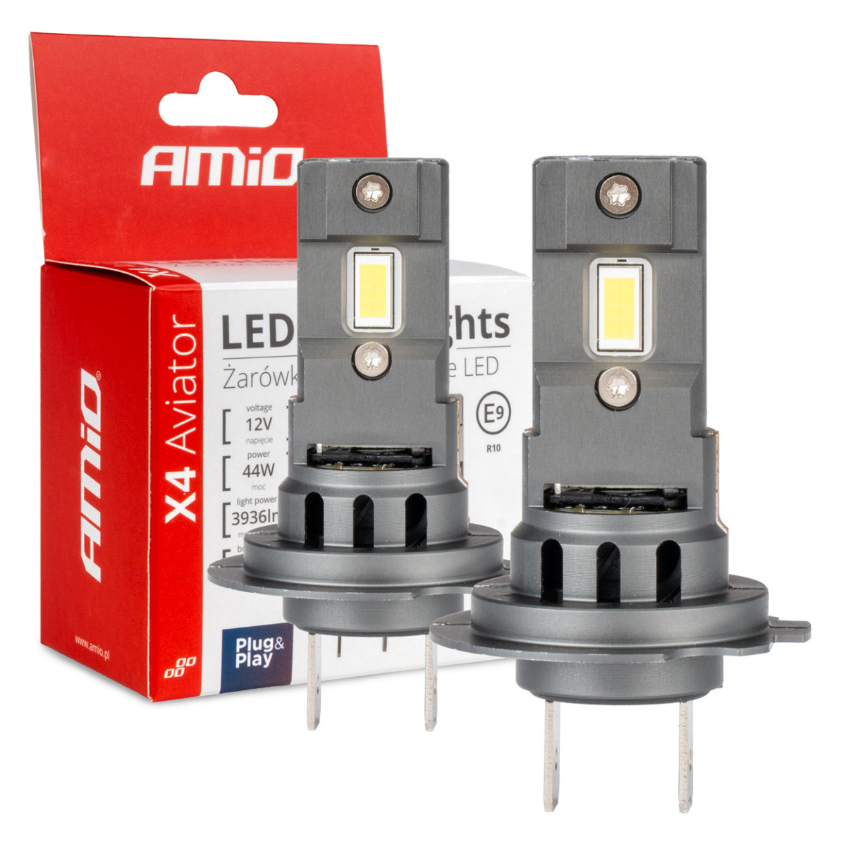 LED priekšējo lukturu spuldzes X4 sērijas AVIATOR H7/H18 6500K max 44W AMIO-03764