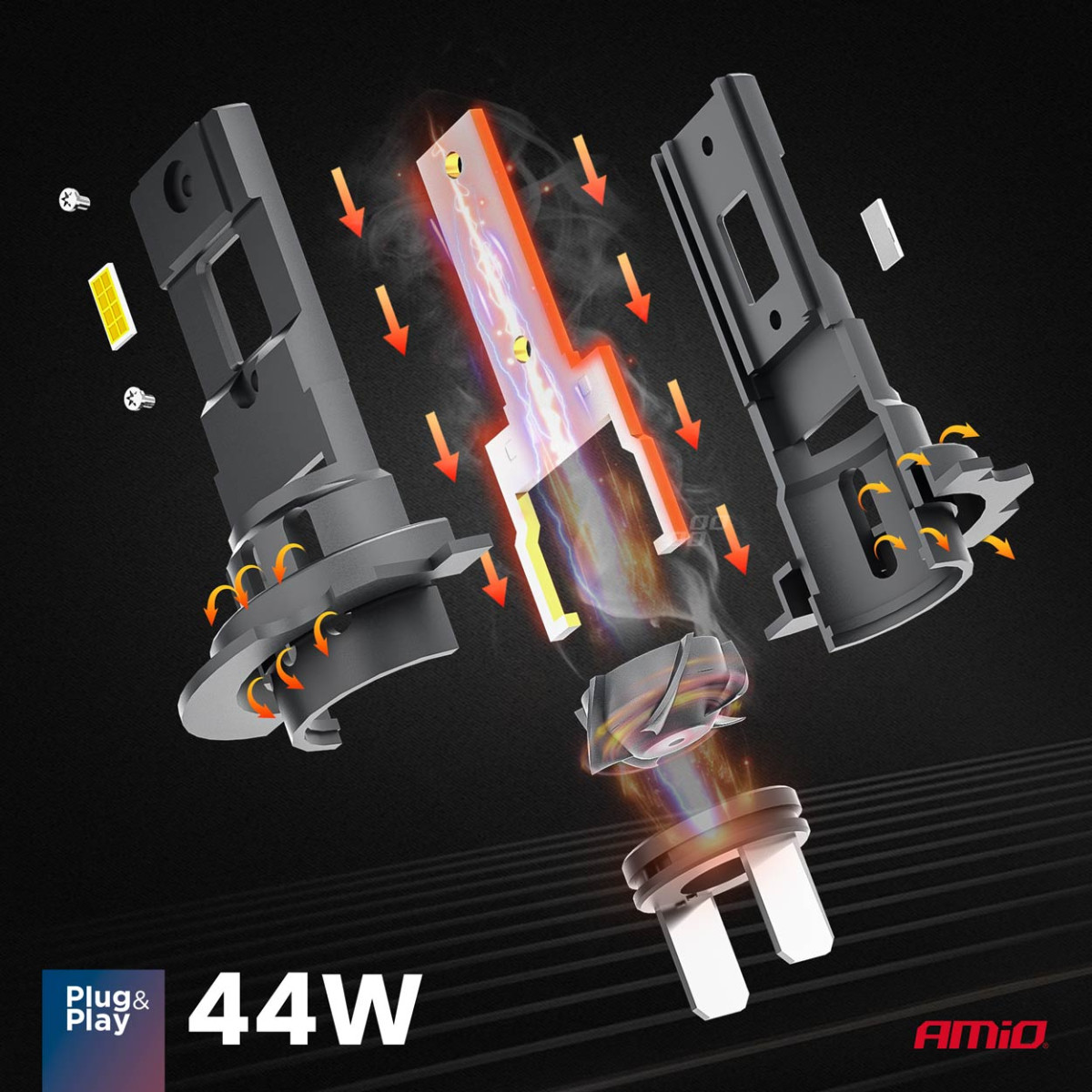 LED priekšējo lukturu spuldzes X4 sērijas AVIATOR H7/H18 6500K max 44W AMIO-03764
