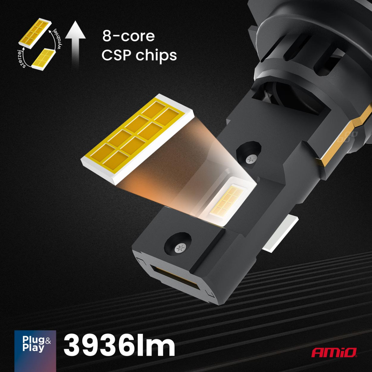 LED priekšējo lukturu spuldzes X4 sērijas AVIATOR H7/H18 6500K max 44W AMIO-03764