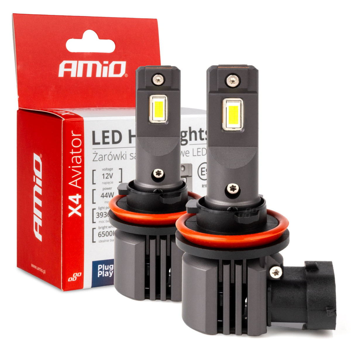 LED priekšējo lukturu spuldzes X4 sērijas AVIATOR H8/H9/H11/H16 6500K max 44W AMIO-03765