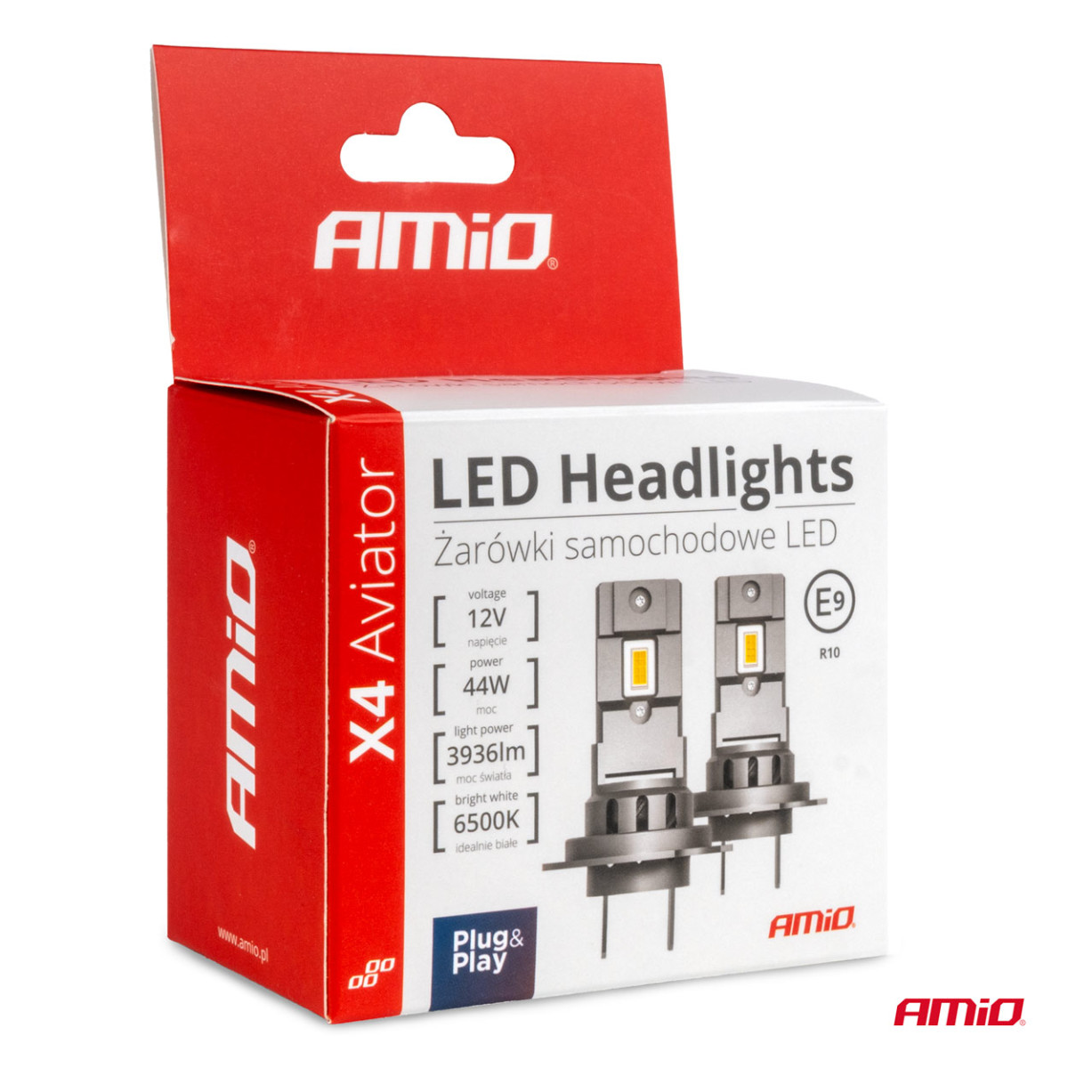 LED priekšējo lukturu spuldzes X4 sērijas AVIATOR H8/H9/H11/H16 6500K max 44W AMIO-03765