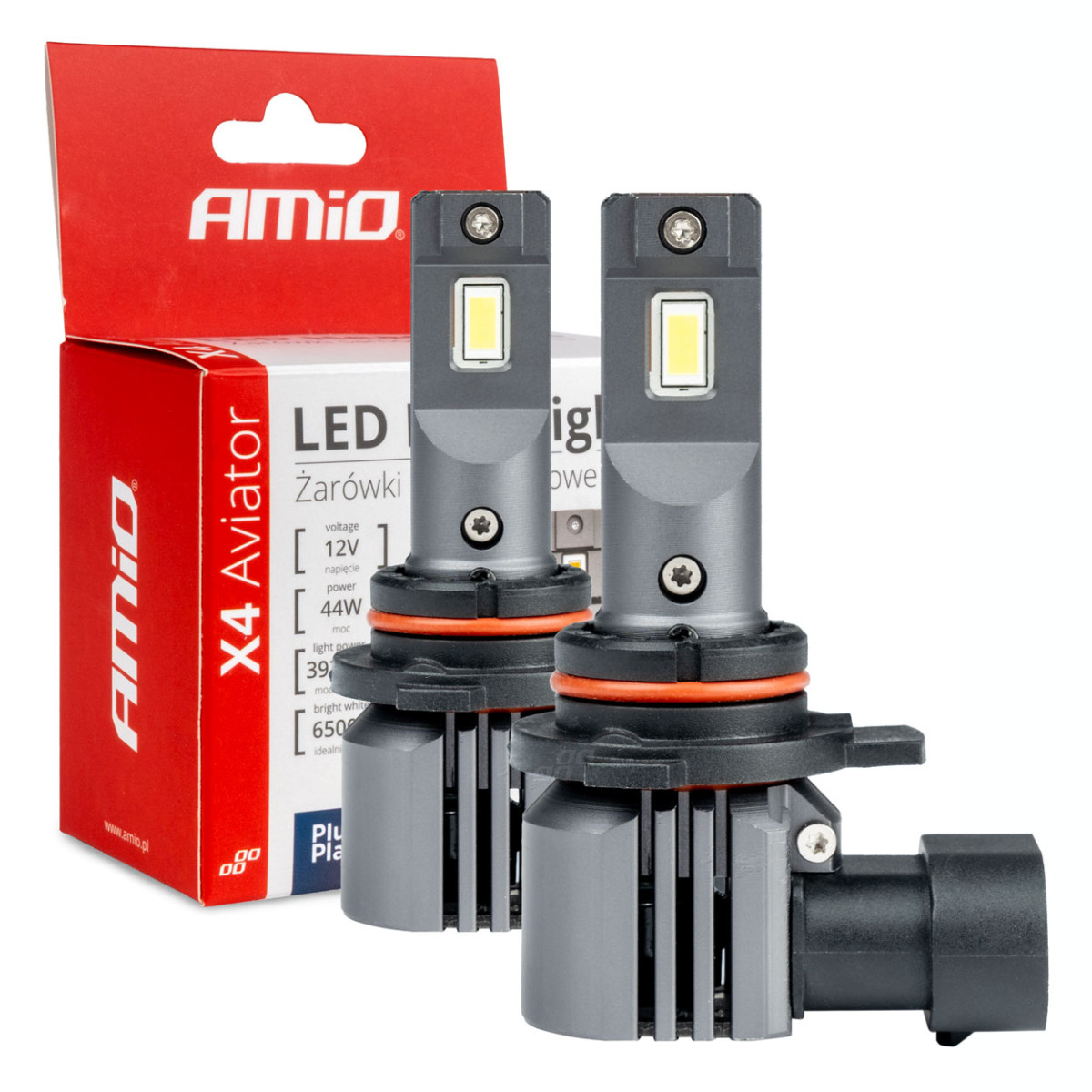 LED priekšējo lukturu spuldzes X4 sērijas AVIATOR HIR2 9012 6500K max 44W AMIO-03768