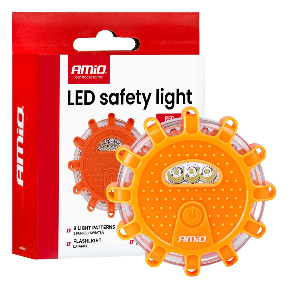 Automašīnas LED brīdinājuma lampiņa, 12+3 SMD, 650 mAh, sarkana, ar akumulatoru AMIO-04673