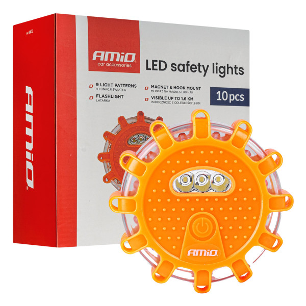 LED avārijas lampas ar lukturīša funkciju 12SMD+3SMD, komplekts (10 gab.) AMIO-04672