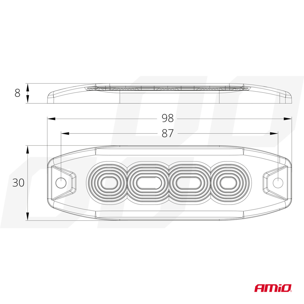 LED brīdinājuma lampa 4 LED R65 R10 12-24V AMIO-02298