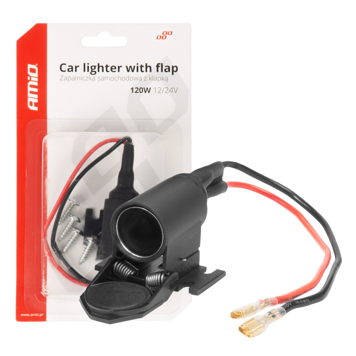 Automašīnas strāvas kontaktligzda ar vāku 12/24V AMIO-04128