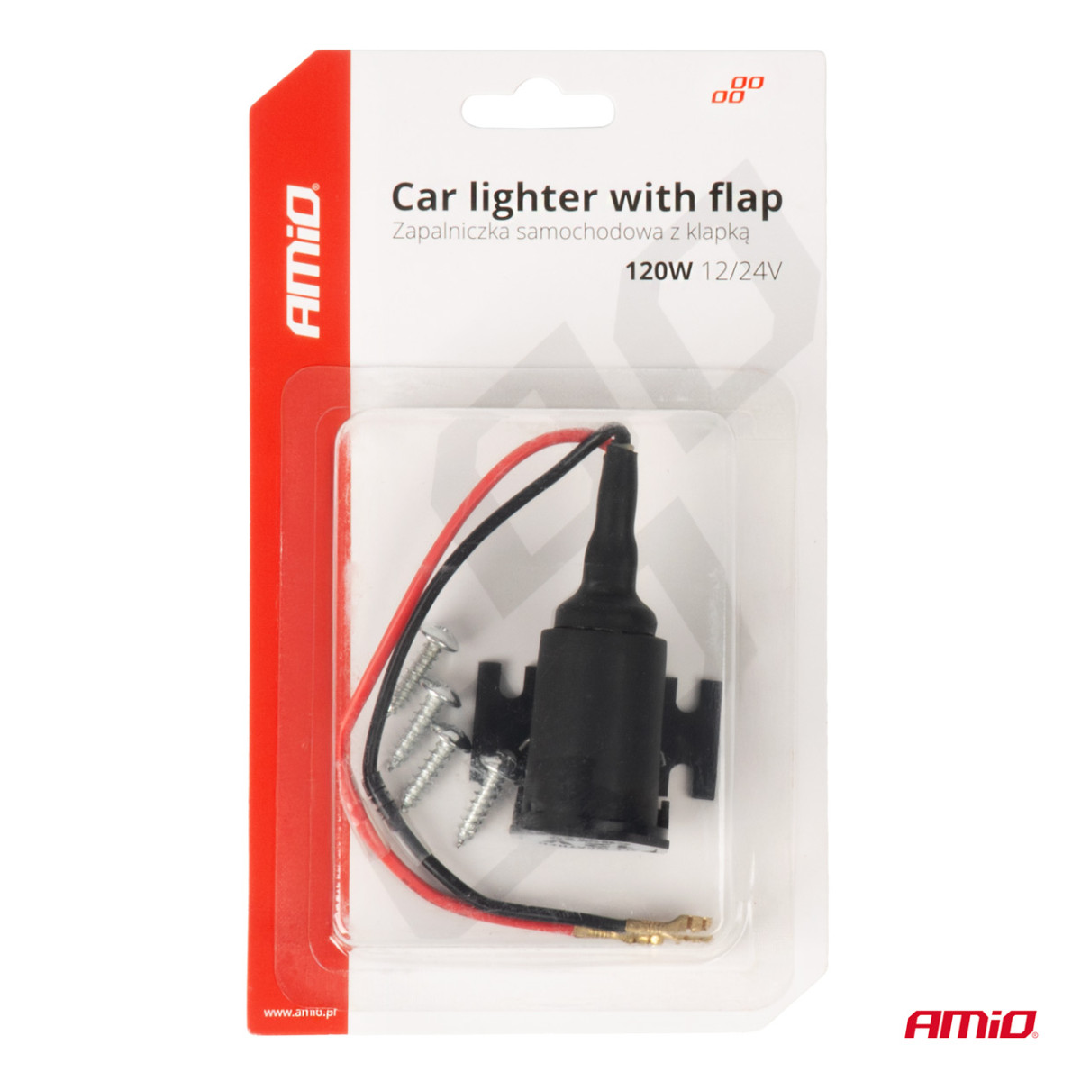 Automašīnas strāvas kontaktligzda ar vāku 12/24V AMIO-04128