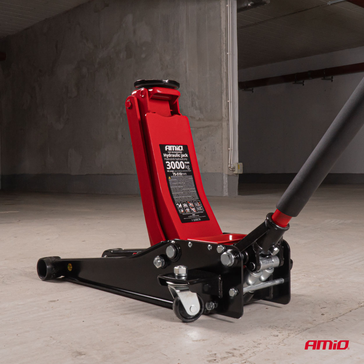 Zema profila hidrauliskais pacēlājs 3000 kg, 75–510 mm, CE, AMIO-04215