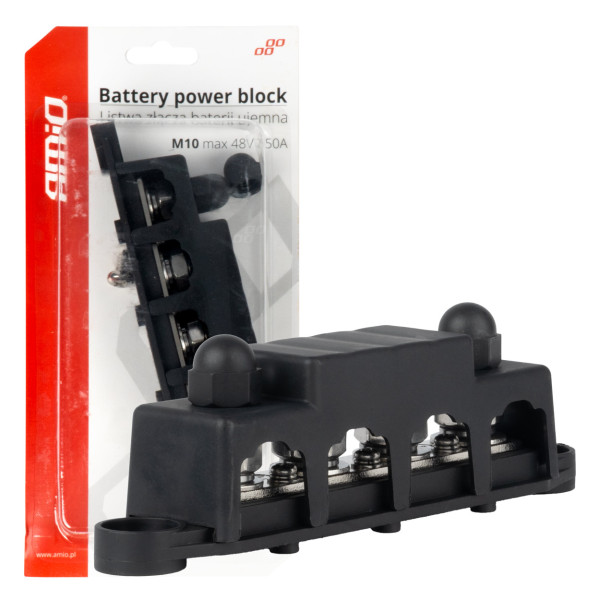 Negatīvā pola strāvas sadales bloks ar 4 M10 skrūvēm, kopne 12/24/48V 250A, AMIO-03811