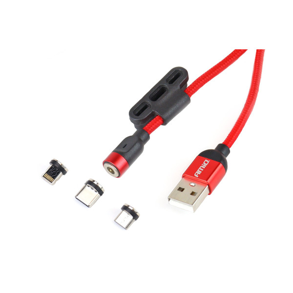 Magnētiskais USB kabelis 3 vienā – Lightning / USB-C / micro USB 1 m UC-08 AMIO-02522
