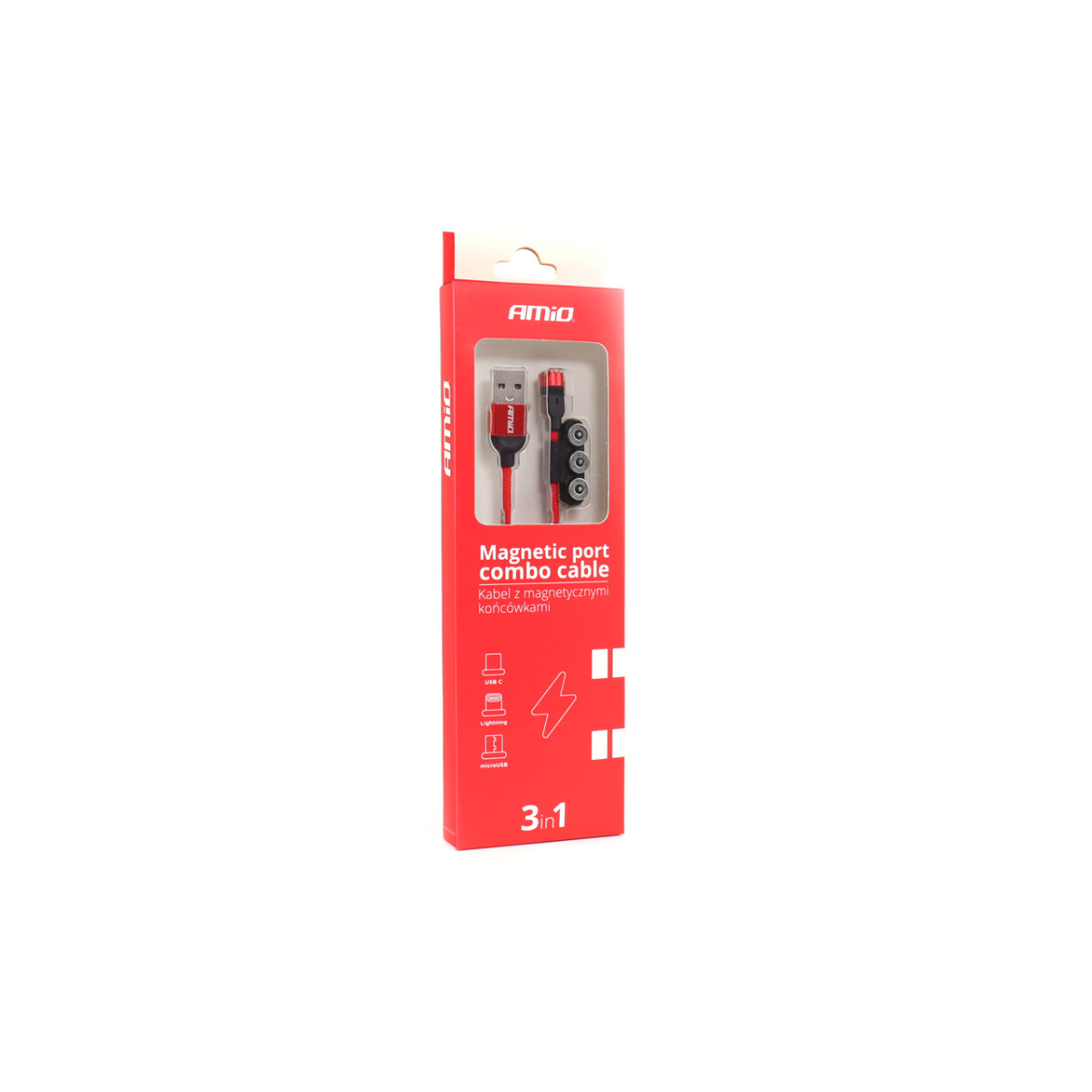 Magnētiskais USB kabelis 3 vienā – Lightning / USB-C / micro USB 1 m UC-08 AMIO-02522