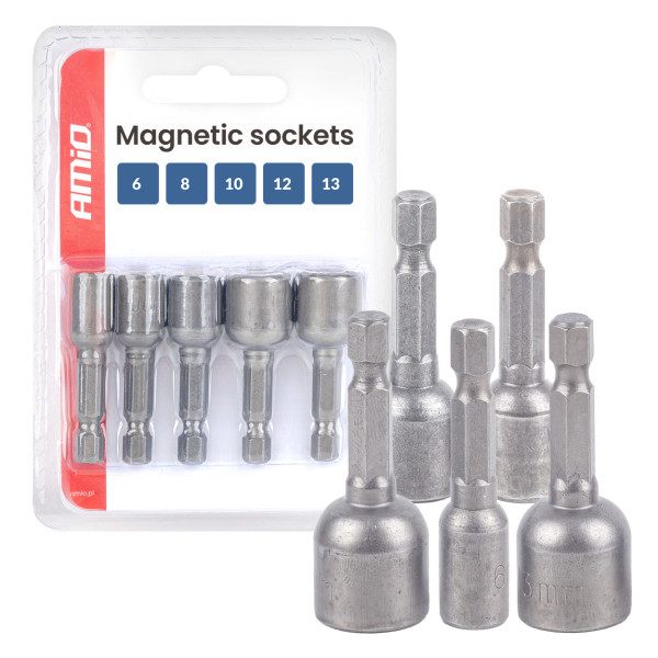 Magnētisko skrūvgriežu uzgaļu komplekts, 1/4" HEX, 6 / 8 / 10 / 12 / 13 mm, 5 gab., AMIO-04937 Magnētisko skrūvgriežu uzgaļu komplekts, 1/4" HEX, 6 / 8 / 10 / 12 / 13 mm, 5 gab., AMIO-04937