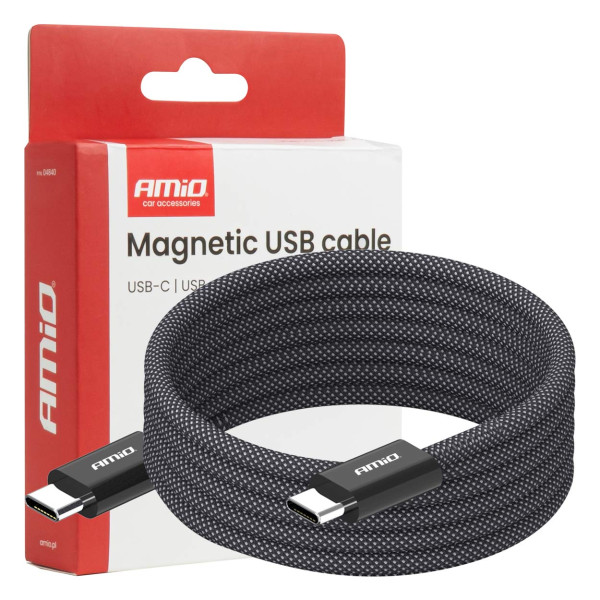 Magnētiskais USB-C – USB-C kabelis 60W 100 cm AMIO-04840