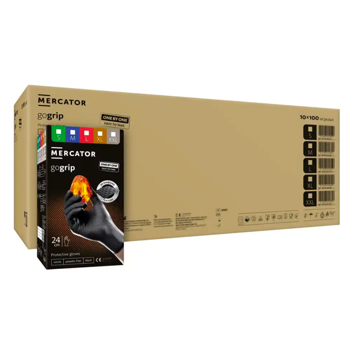 Nitrila cimdi Mercator GoGrip ONE-BY-ONE, melni, L, 100 gab.