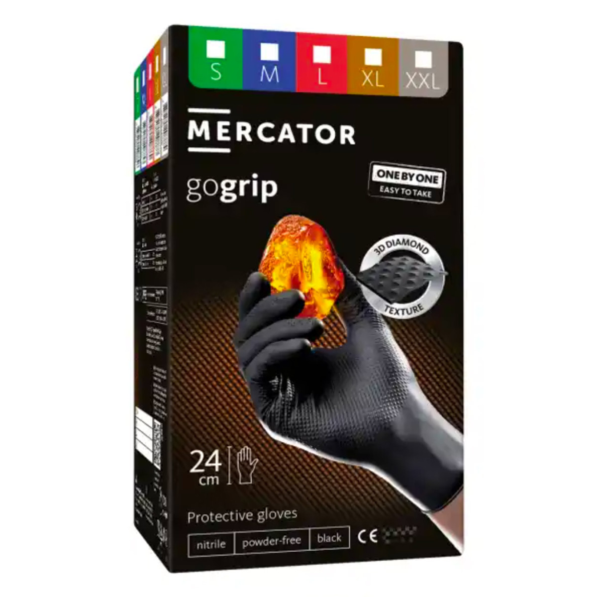 Nitrila cimdi Mercator GoGrip ONE-BY-ONE, melni, XXL, 100 gab.