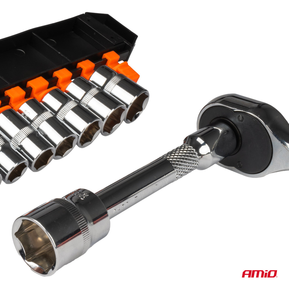 Sprūdrata atslēga ar uzgaļiem 1/2" (10–24 mm), 11 gab., AMIO-02412