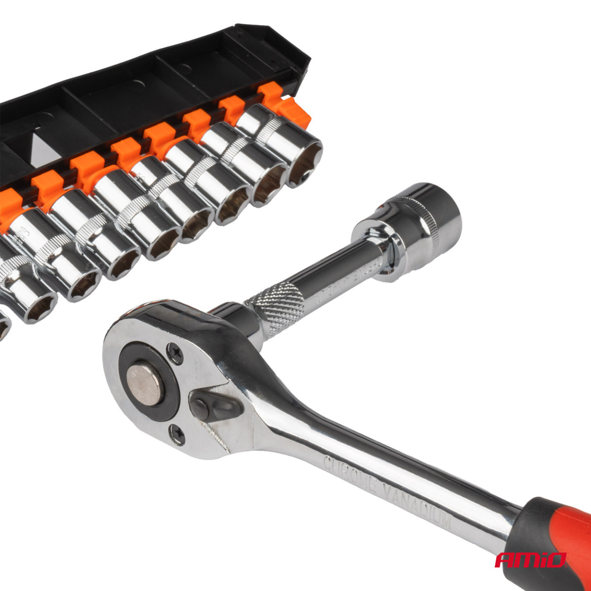 Sprūdrata atslēga ar uzgaļiem 1/2" (10–24 mm), 11 gab., AMIO-02412