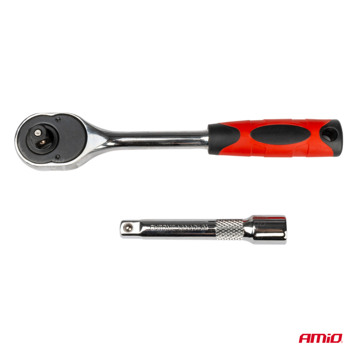 Sprūdrata atslēga ar uzgaļiem 1/2" (10–24 mm), 11 gab., AMIO-02412