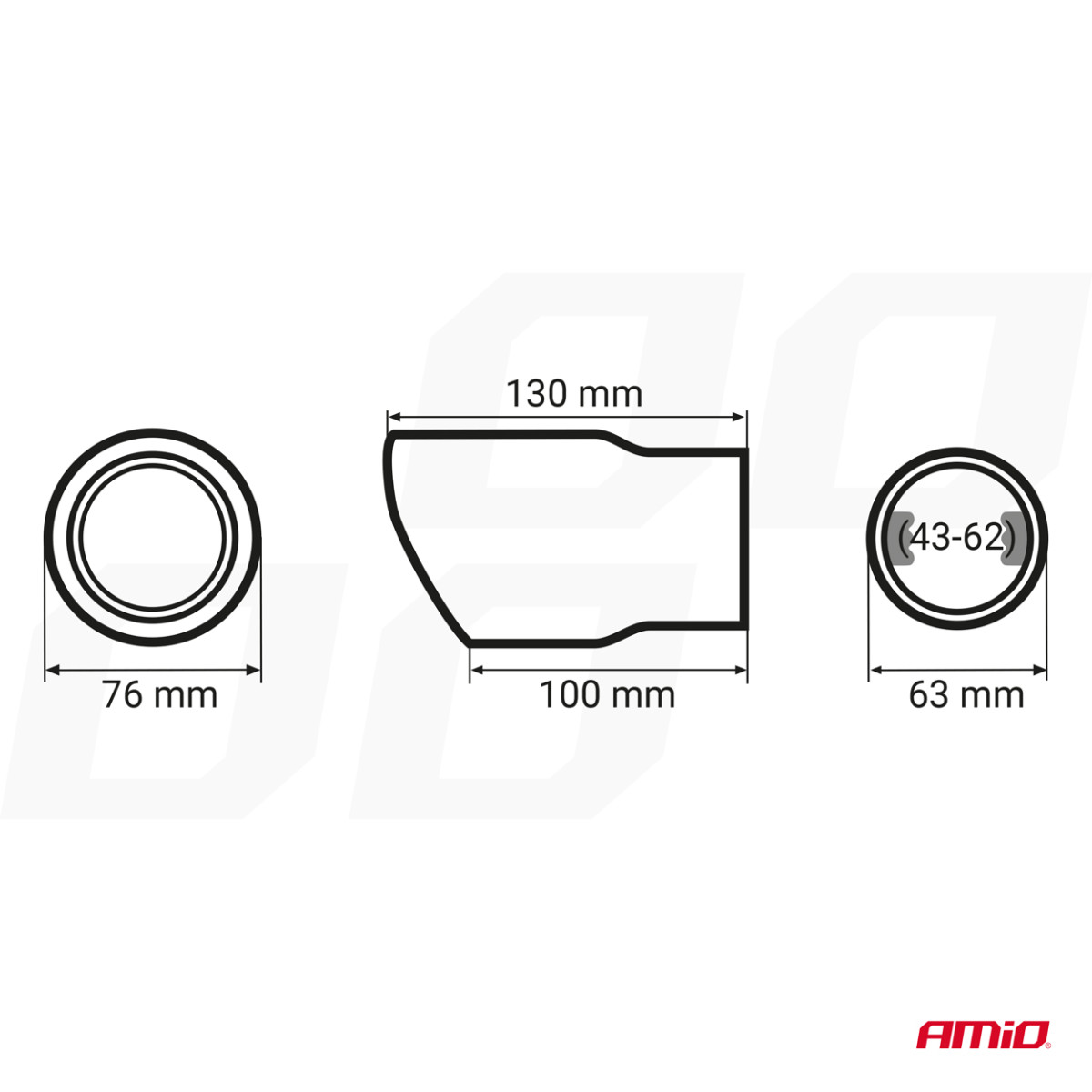 Izpūtēja uzgalis 43–62 mm, nerūsējošais tērauds, hromēts, AMIO-02348