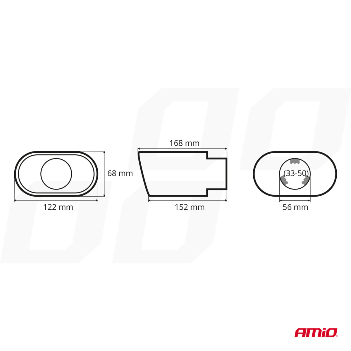 Izpūtēja uzgalis 33-50 mm, nerūsējošais tērauds, pulēta metāla efekts, AMIO-02191