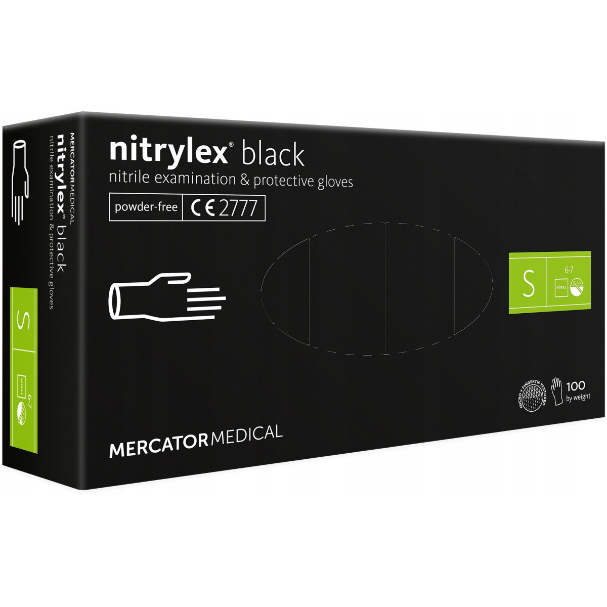 Aizsargcimdi nitrila Nitrylex Black, S izmērs, 100 gab.