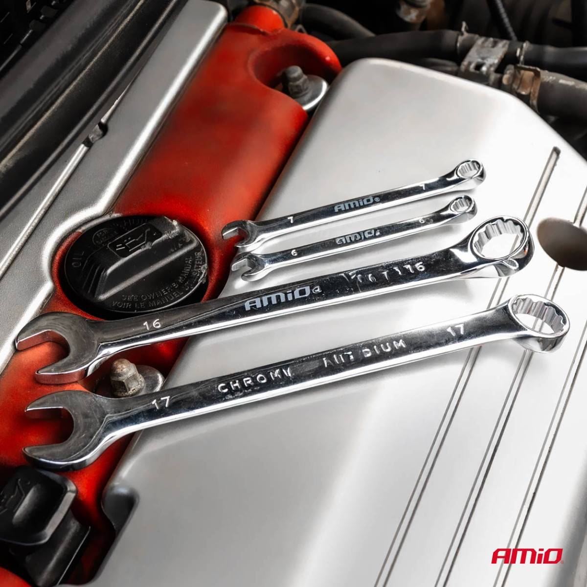 Gredzenveida un plakanu atslēgu komplekts, 25 gab., 6-32 mm, CRV AMIO-04195