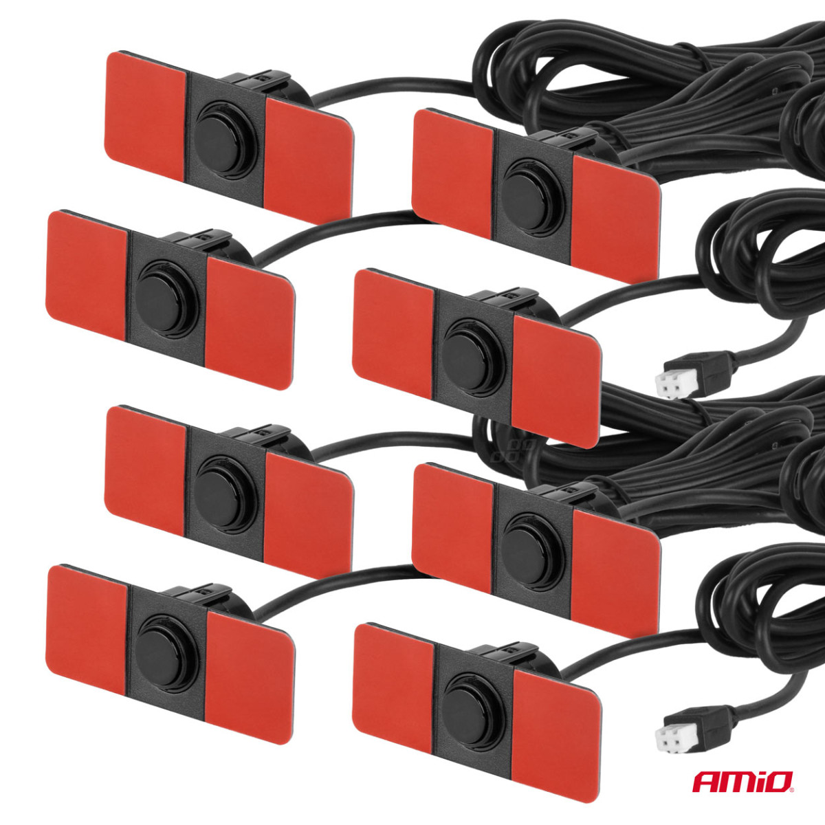 Parkošanās palīgsistēma LED, 8 melni sensori, iekšējais stiprinājums 16,5 mm AMIO-02256