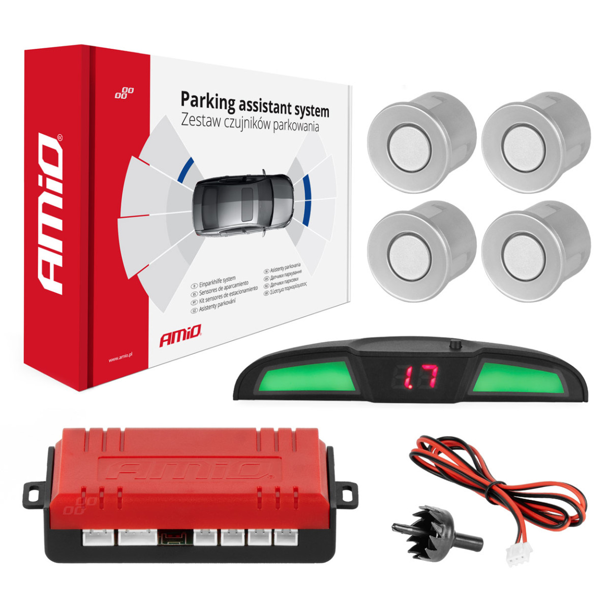 Parkošanās palīgsistēma LED COB, 4 sudraba sensori 22 mm AMIO-02282