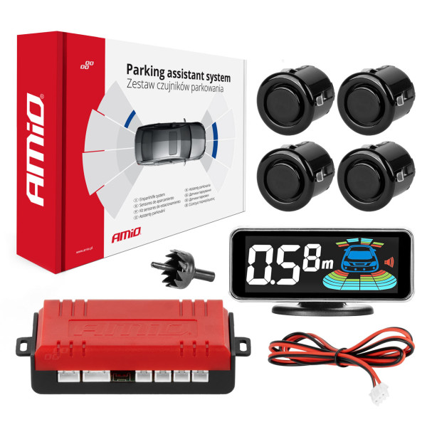 Parkošanās palīgsistēma LED-GRAF 3D, 4 melni sensori GOLD 18 mm AMIO-03186