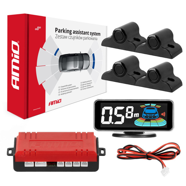 Parkošanās palīgsistēma LED-GRAF 3D, 4 melni sensori 19 mm, kravas automašīnām AMIO-03189