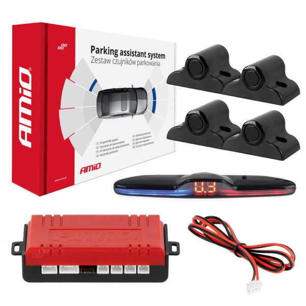 Parkošanās palīgsistēma MAX LED, 4 melni sensori 19 mm, kravas automašīnām AMIO-02292
