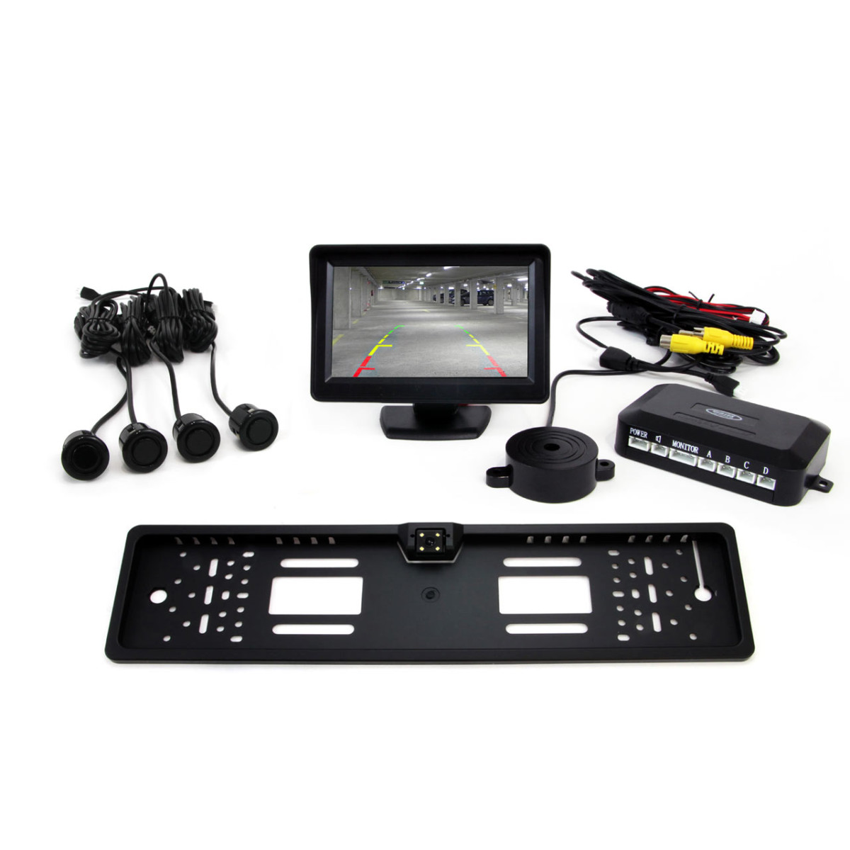 Parkošanās palīgsistēma TFT01 4.3" ar CAM-402 LED kameru, 4 melniem sensoriem GOLD