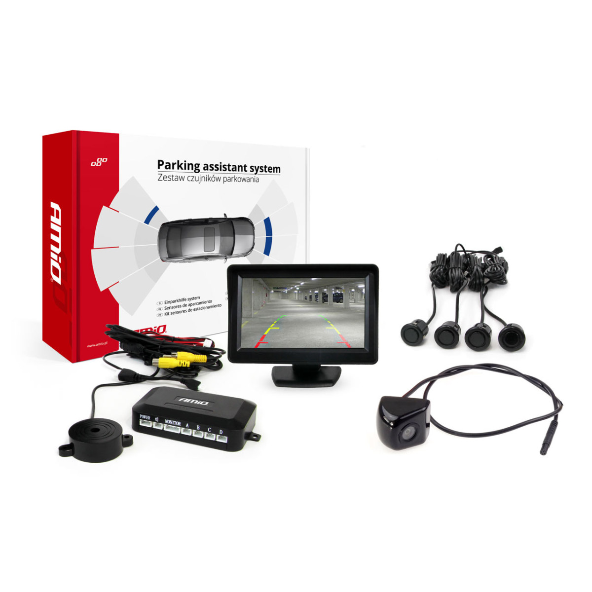 Parkošanās palīgsistēma TFT01 4.3" ar HD-310 kameru, 4 melniem sensoriem GOLD