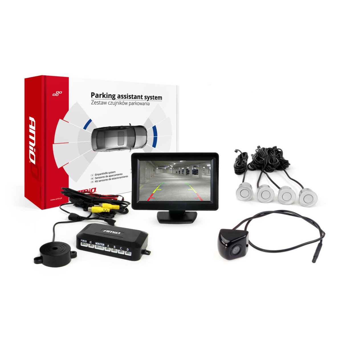 Parkošanās palīgsistēma TFT01 4.3" ar HD-310 kameru, 4 sudrabainiem sensoriem