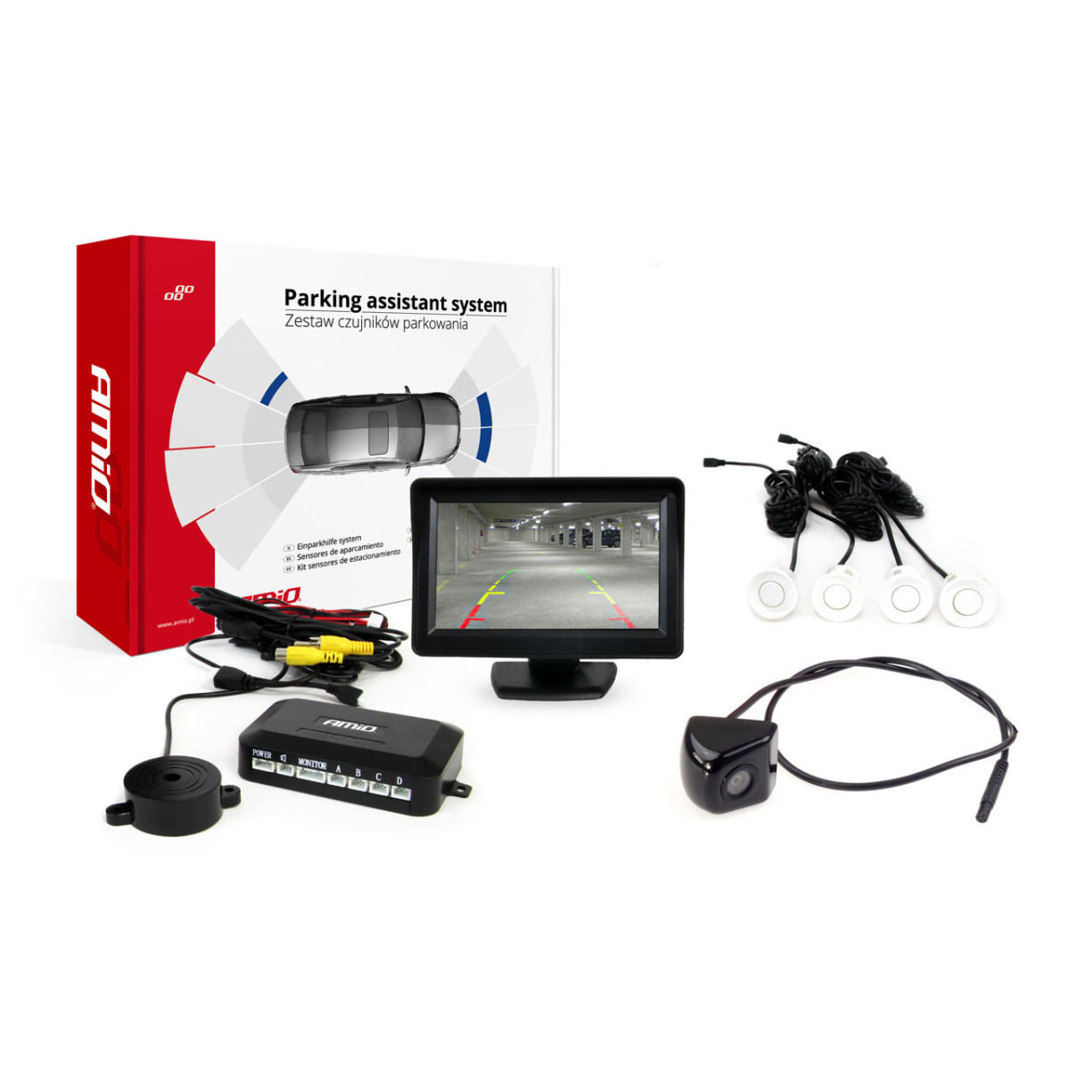 Parkošanās palīgsistēma TFT01 4.3" ar HD-310 kameru, 4 baltiem sensoriem