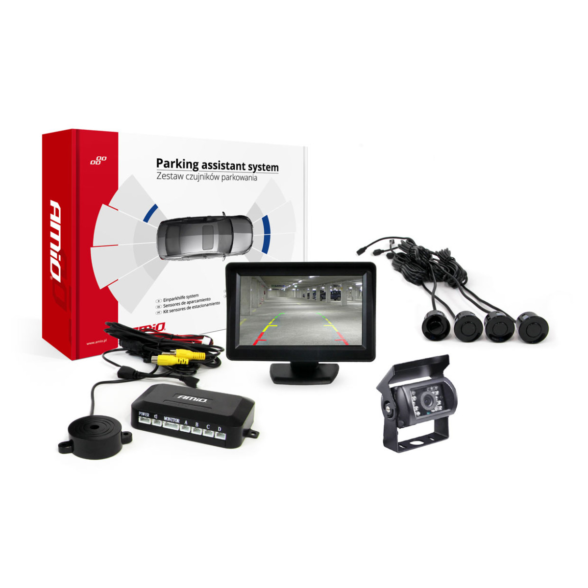 Parkošanās palīgsistēma TFT01 4.3" ar HD-501-IR kameru, 4 melniem sensoriem