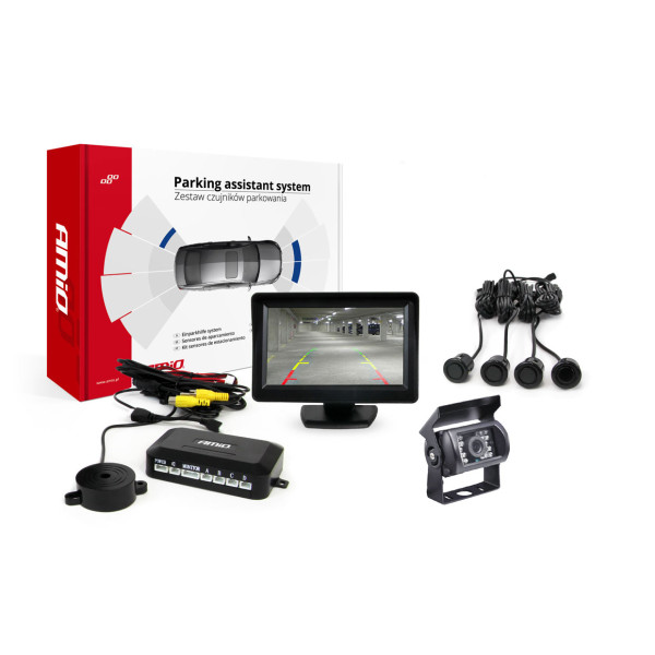 Parkošanās palīgsistēma TFT01 4.3" ar HD-501-IR kameru, 4 melniem sensoriem ZELTA KRĀSĀ