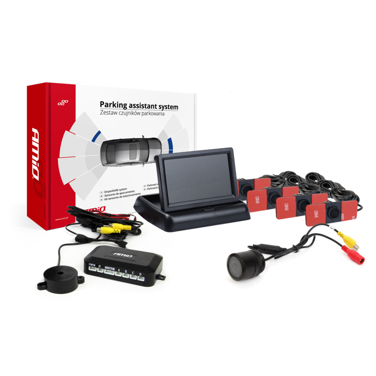 Parkošanās palīgsistēma TFT02 4.3" ar HD-301-IR kameru, 4 melniem sensoriem, iekšējai uzstādīšanai