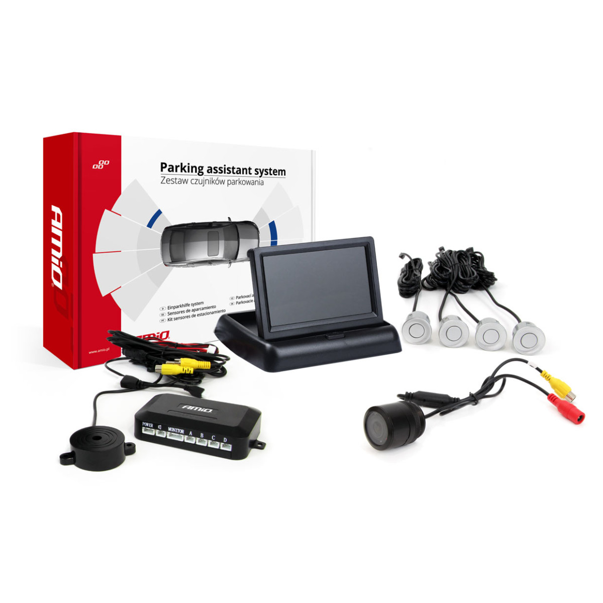 Parkošanās palīgsistēma TFT02 4.3" ar HD-301-IR kameru, 4 sudrabainiem sensoriem