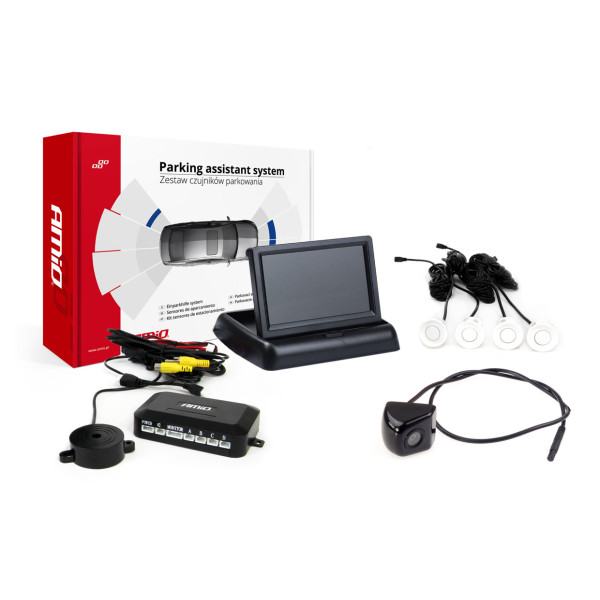 Parkošanās palīgsistēma TFT02 4.3" ar HD-310 LED kameru, 4 baltiem sensoriem