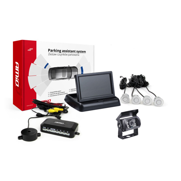Parkošanās palīgsistēma TFT02 4.3" ar HD-501-IR kameru, 4 sudrabainiem sensoriem