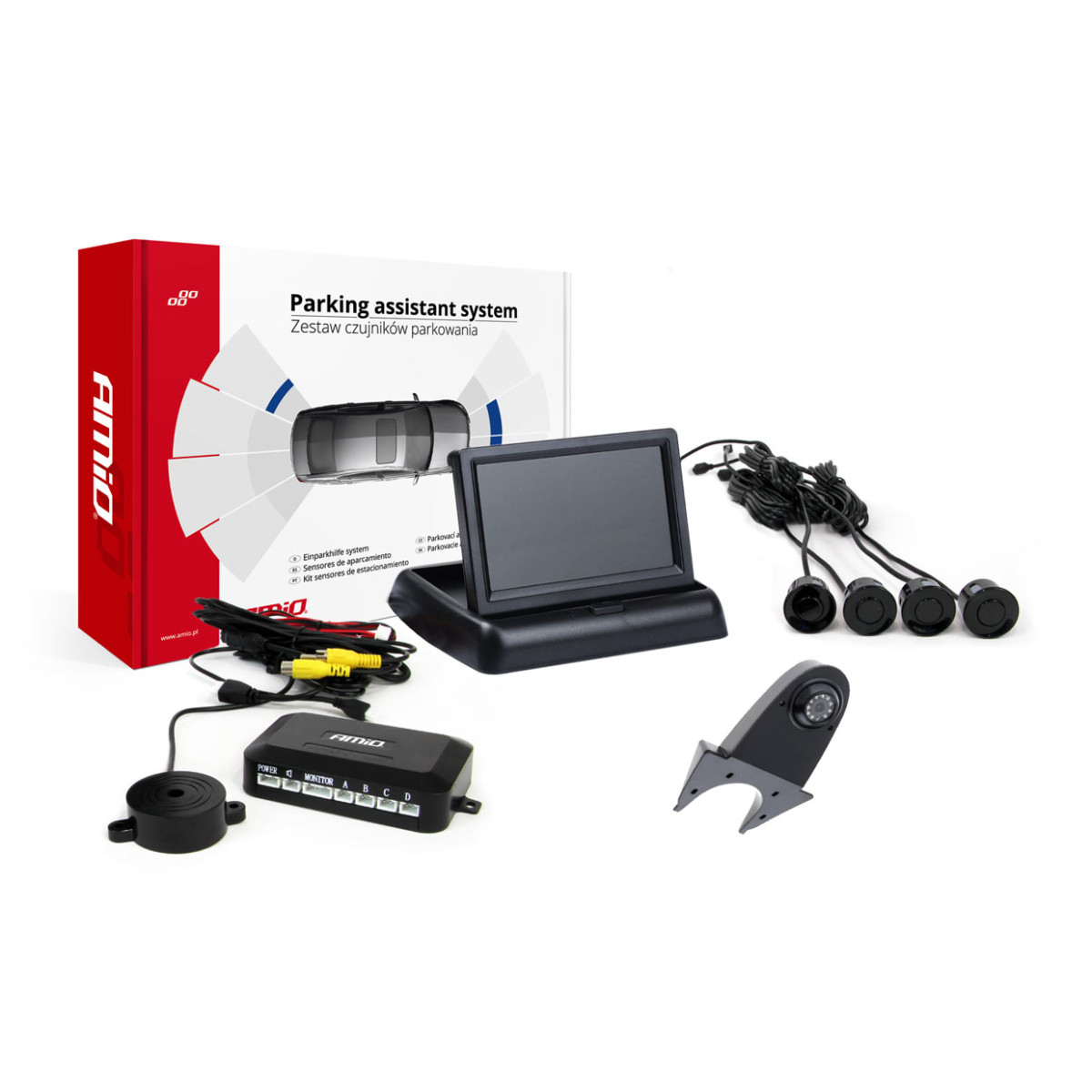 Parkošanās palīgsistēma TFT02 4.3" ar HD-502-IR kameru, 4 melniem sensoriem