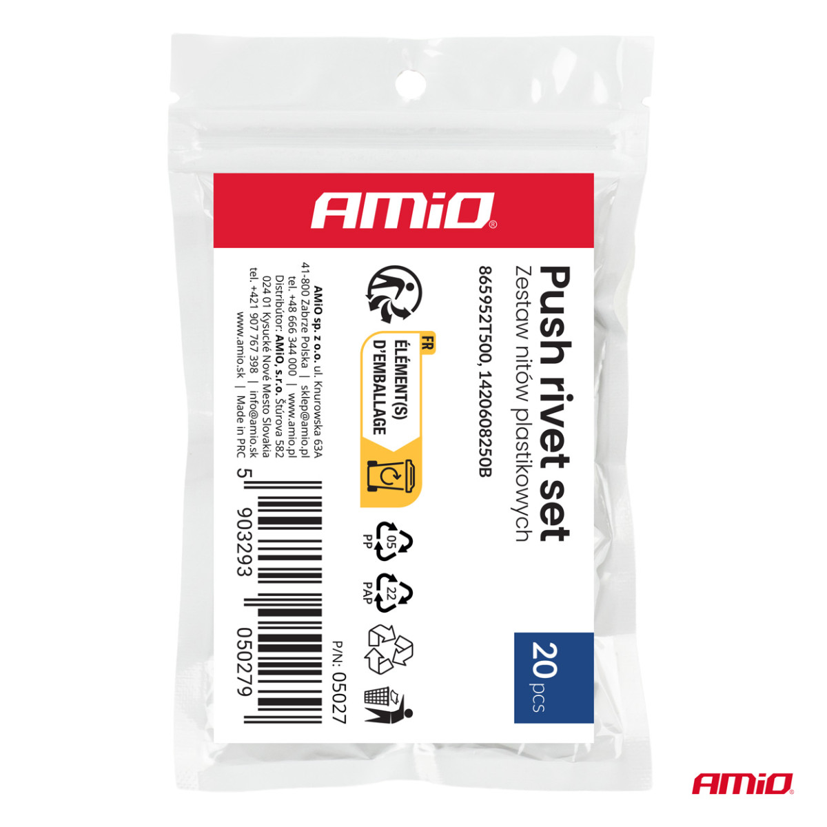 Plastmasas kniedīšu komplekts, 20 gab., AMIO-05027