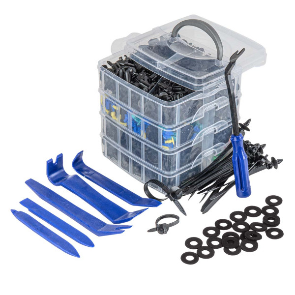 Plastmasas metināšanas komplekts ar tapām un klipšiem, 1211 gab. AMIO-04746