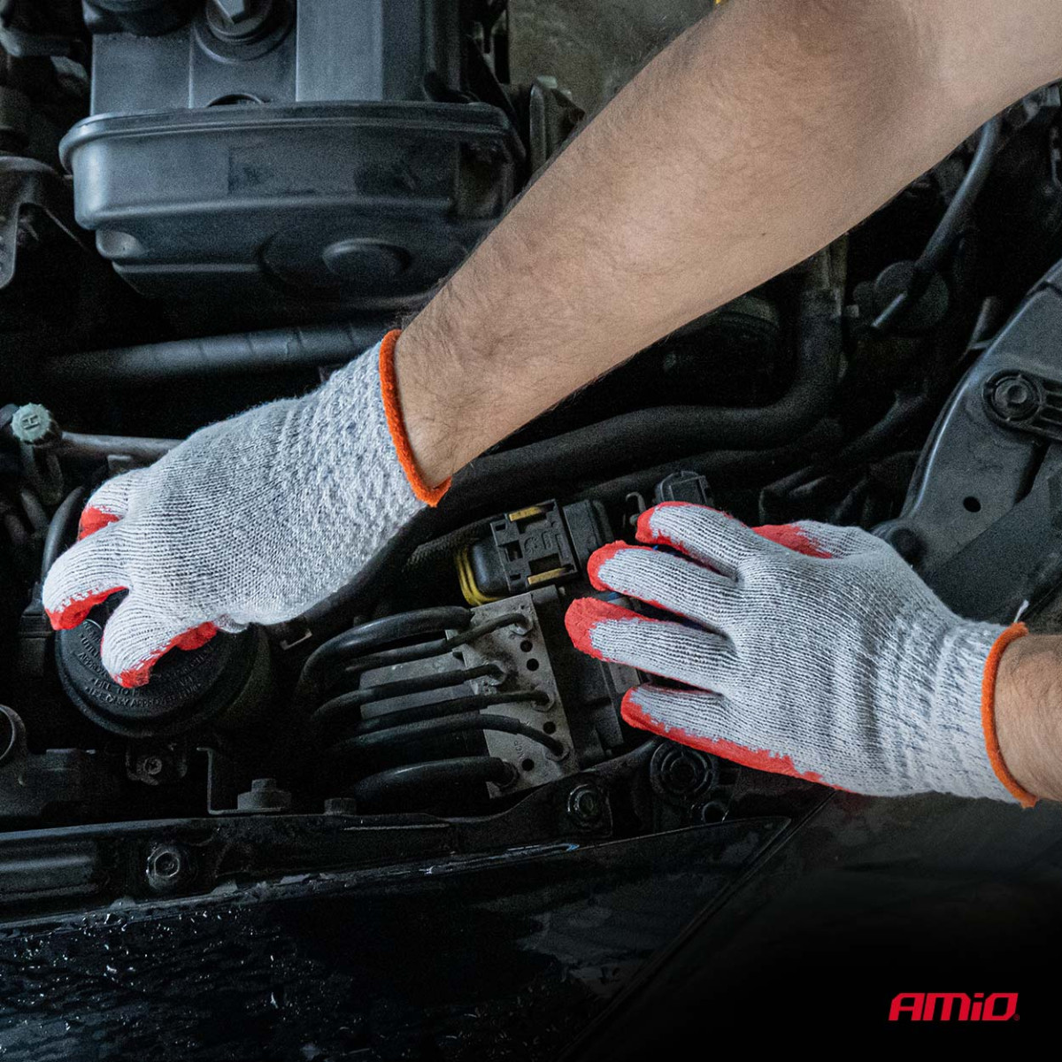 Poliestera-kokvilnas darba cimdi ar lateksu, 9. izmērs, 10 gab., AMIO-04630