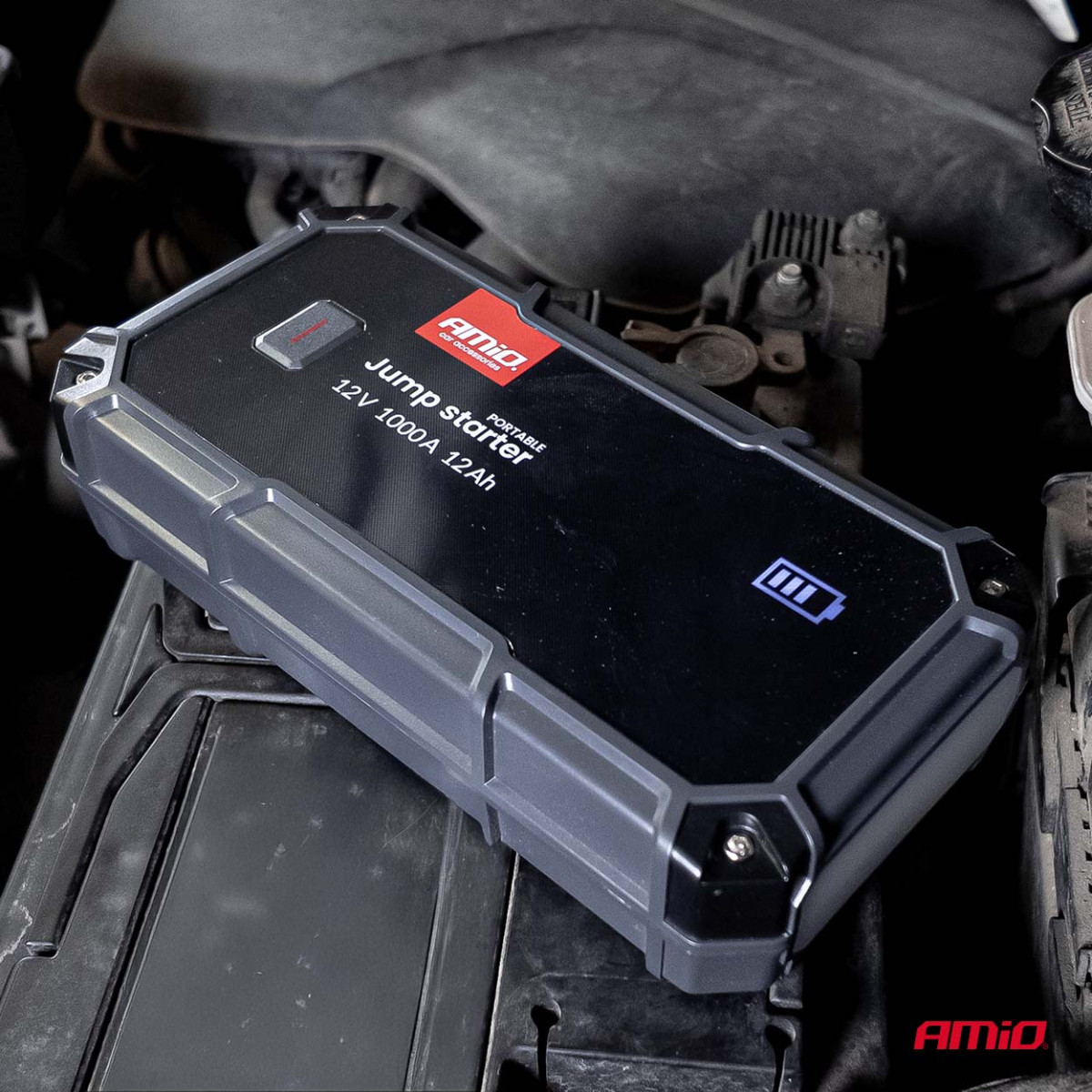 3in1 automašīnas palaišanas āķis/LED/ārējā akumulators 12V 12Ah 1000A PRO AMIO-04676