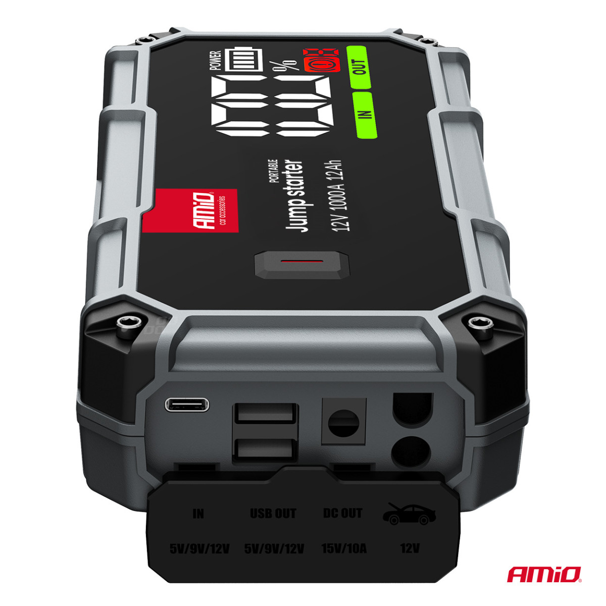 3in1 automašīnas palaišanas āķis/LED/ārējā akumulators 12V 12Ah 1000A PRO AMIO-04676